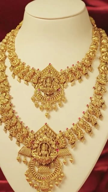 Layered gold temple haram and necklace set